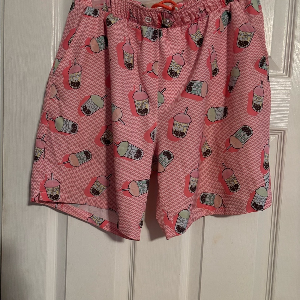 Pink Swim Trunks with Fun Print